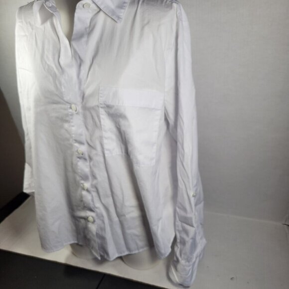Madewell Women Professional Business Casual White Cotton Button-Up Shirt Size L - Picture 10 of 12